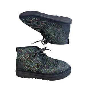 UGG Neumel Heritage Logo Boots Kids Size 5 Black Multi Color Embroidered
